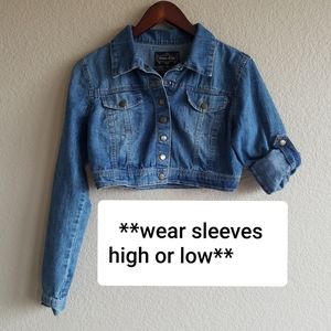 OUTER EDGE cropped denim jacket sz M adjustable